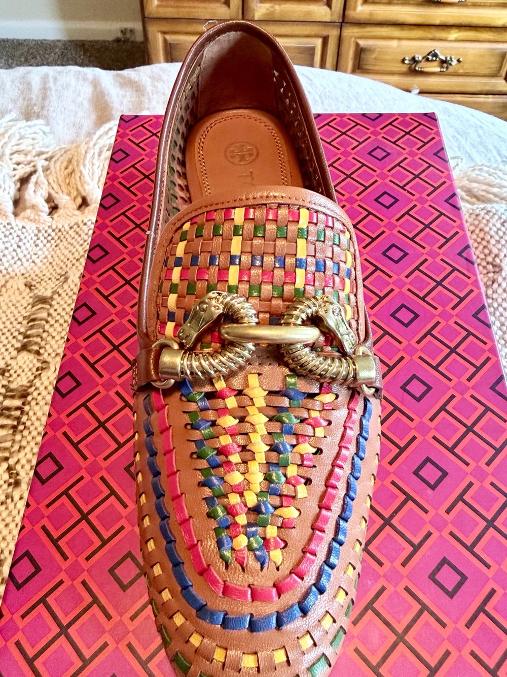 Tory Burch Woven Multicolor Leather Women’s Loafer - Picture 3 of 8